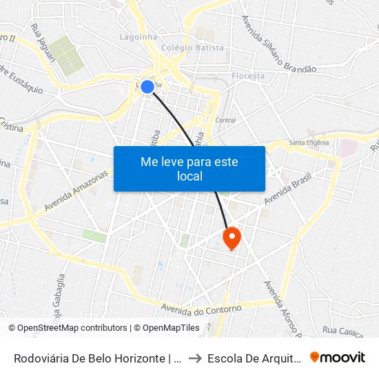 Rodoviária De Belo Horizonte | Pátio Externo - Ponto 2 to Escola De Arquitetura Da Ufmg map