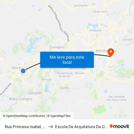 Rua Princesa Isabel, 101 to Escola De Arquitetura Da Ufmg map