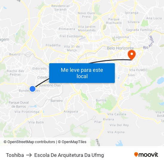 Toshiba to Escola De Arquitetura Da Ufmg map