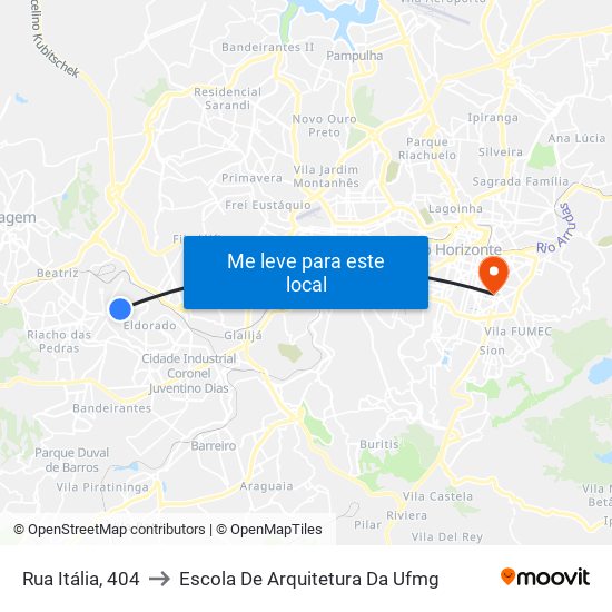 Rua Itália, 404 to Escola De Arquitetura Da Ufmg map