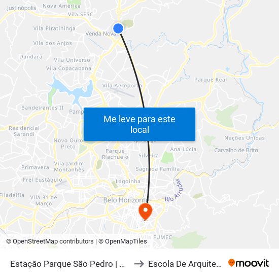 Estação Parque São Pedro | Move Metropolitano to Escola De Arquitetura Da Ufmg map