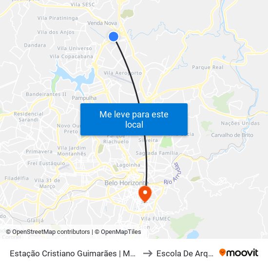 Estação Cristiano Guimarães | Move Metropolitano - Sentido Centro to Escola De Arquitetura Da Ufmg map