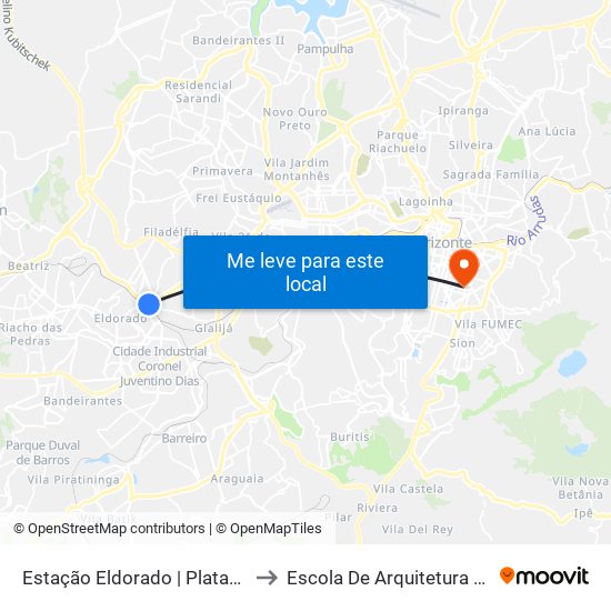 Estação Eldorado | Plataforma A1 to Escola De Arquitetura Da Ufmg map