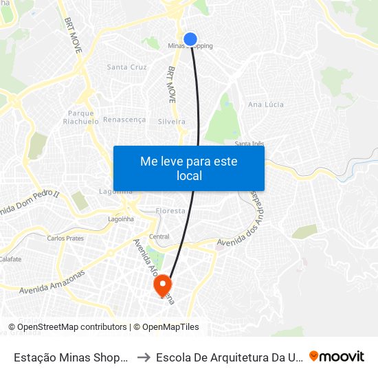 Estação Minas Shopping to Escola De Arquitetura Da Ufmg map