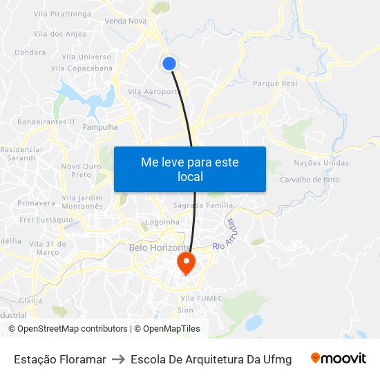 Estação Floramar to Escola De Arquitetura Da Ufmg map