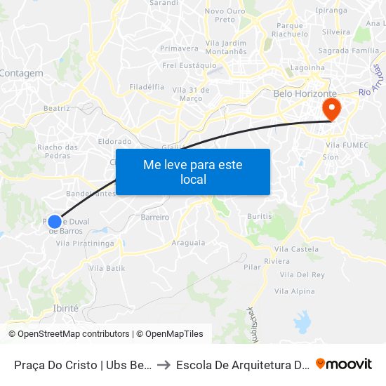 Praça Do Cristo | Ubs Bela Vista to Escola De Arquitetura Da Ufmg map