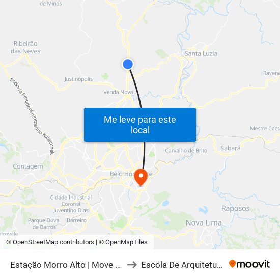 Estação Morro Alto | Move Metropolitano to Escola De Arquitetura Da Ufmg map
