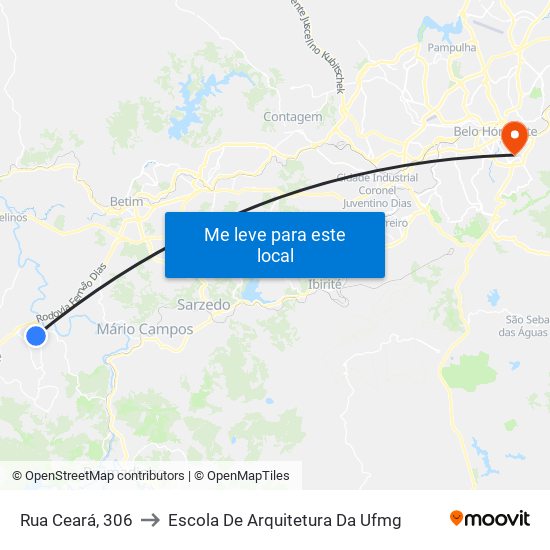 Rua Ceará, 306 to Escola De Arquitetura Da Ufmg map