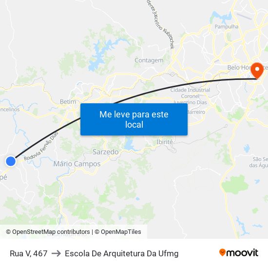 Rua V, 467 to Escola De Arquitetura Da Ufmg map