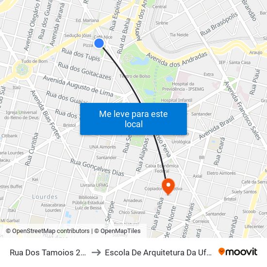 Rua Dos Tamoios 213 to Escola De Arquitetura Da Ufmg map