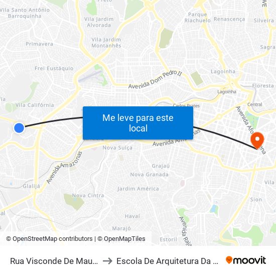Rua Visconde De Maua 95 to Escola De Arquitetura Da Ufmg map
