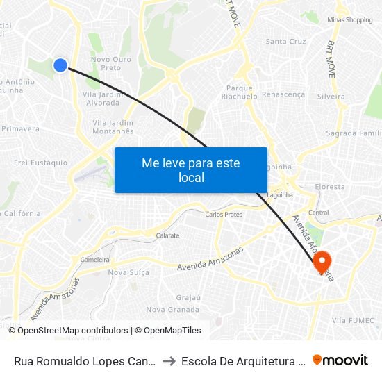 Rua Romualdo Lopes Cancado 819 to Escola De Arquitetura Da Ufmg map