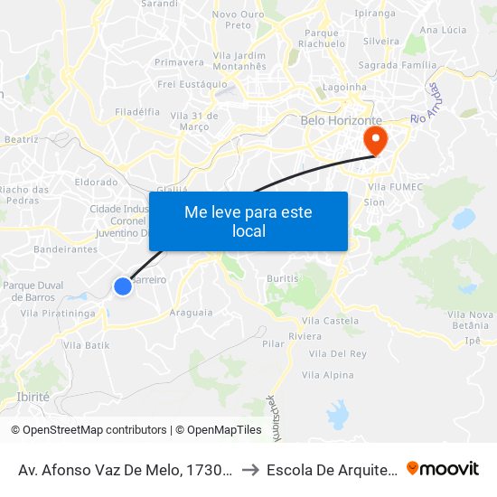 Av. Afonso Vaz De Melo, 1730 | Villefort Atacadista to Escola De Arquitetura Da Ufmg map