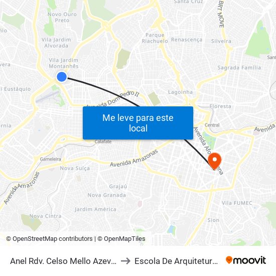 Anel Rdv. Celso Mello Azevedo, 13750 to Escola De Arquitetura Da Ufmg map