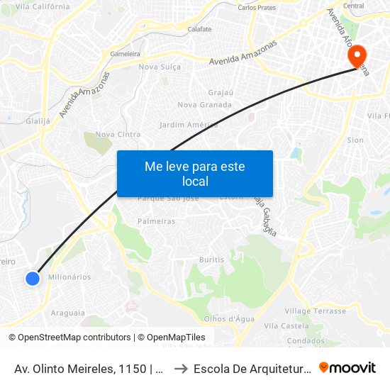 Av. Olinto Meireles, 1150 | Umei Barreiro to Escola De Arquitetura Da Ufmg map