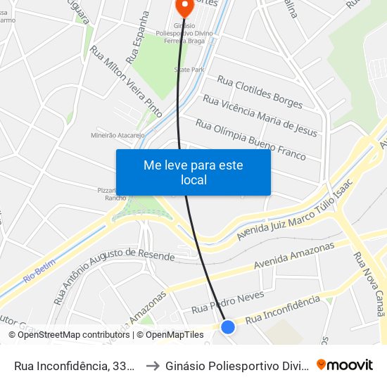 Rua Inconfidência, 334 | Hotel Abba A to Ginásio Poliesportivo Divino Ferreira Braga map