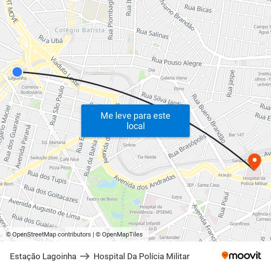 Estação Lagoinha to Hospital Da Polícia Militar map