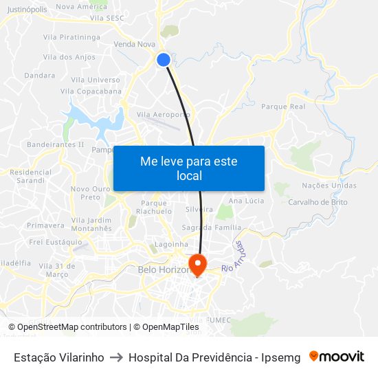 Estação Vilarinho to Hospital Da Previdência - Ipsemg map