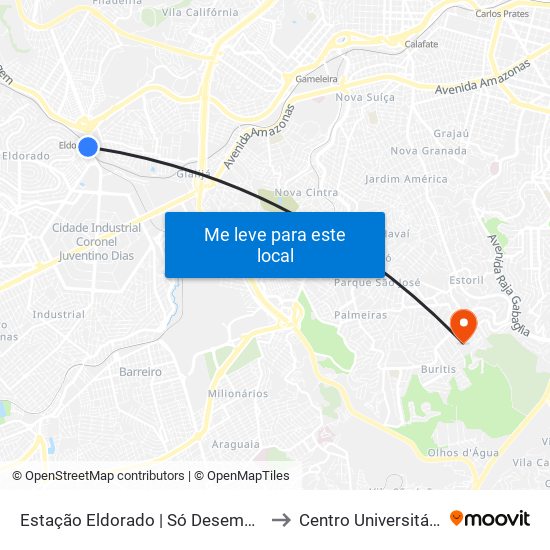Estação Eldorado | Só Desembarque (Linhas Encerrando Viagem) to Centro Universitário De Belo Horizonte map