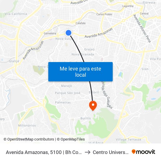 Avenida Amazonas, 5100 | Bh Convention Hotel E Oposto Ao Cefet-Mg Campus I to Centro Universitário De Belo Horizonte map