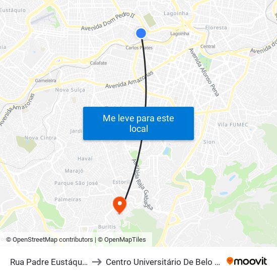 Rua Padre Eustáquio, 152 to Centro Universitário De Belo Horizonte map