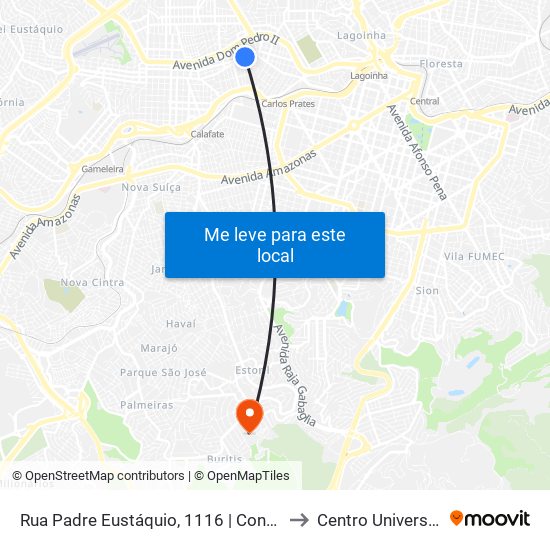 Rua Padre Eustáquio, 1116 | Contaexata E Oposto A Padaria Pão & Mantimentos to Centro Universitário De Belo Horizonte map
