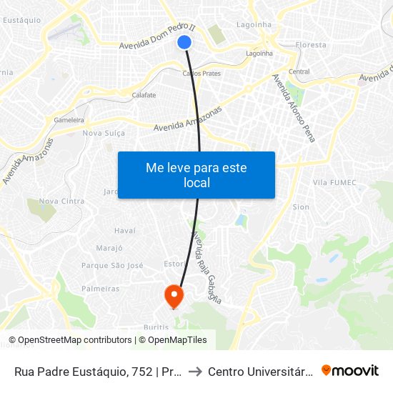 Rua Padre Eustáquio, 752 | Praça São Francisco Das Chagas to Centro Universitário De Belo Horizonte map