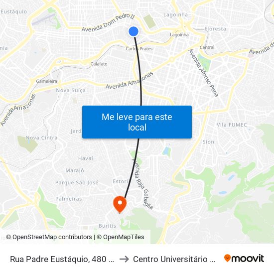 Rua Padre Eustáquio, 480 | Sesc Carlos Prates to Centro Universitário De Belo Horizonte map