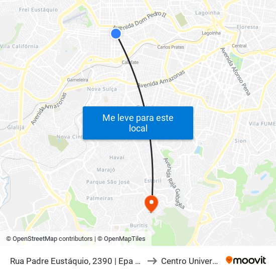 Rua Padre Eustáquio, 2390 | Epa Supermercados E Oposto A Igreja Padre Eustáquio to Centro Universitário De Belo Horizonte map