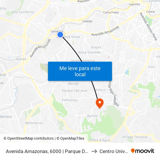Avenida Amazonas, 6000 | Parque De Exposições Da Gameleira/Expominas E Oposto Ao Cefet-Mg Campus VI to Centro Universitário De Belo Horizonte map