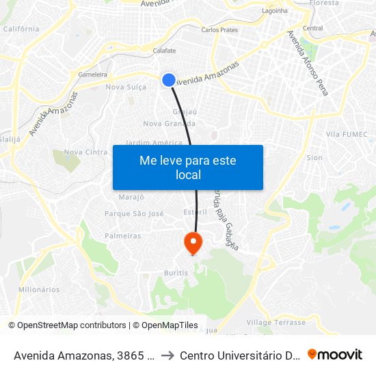 Avenida Amazonas, 3865 | Lojas De Veículos to Centro Universitário De Belo Horizonte map