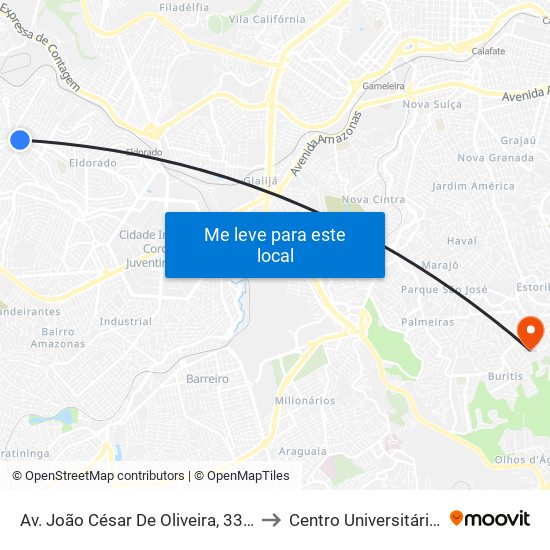 Av. João César De Oliveira, 3359 | Caixa Econômica Federal to Centro Universitário De Belo Horizonte map