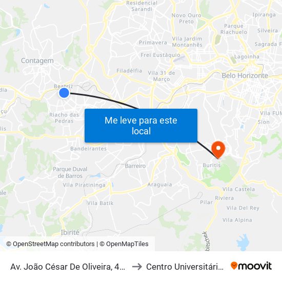 Av. João César De Oliveira, 4644 | Arcor (Antiga Aymoré) to Centro Universitário De Belo Horizonte map