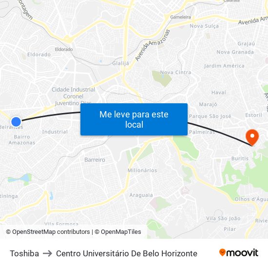 Toshiba to Centro Universitário De Belo Horizonte map