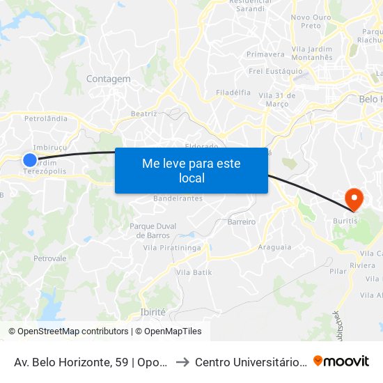Av. Belo Horizonte, 59 | Oposto A Upa Uai Teresópolis to Centro Universitário De Belo Horizonte map