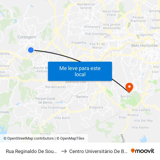 Rua Reginaldo De Souza Lima, 500 to Centro Universitário De Belo Horizonte map