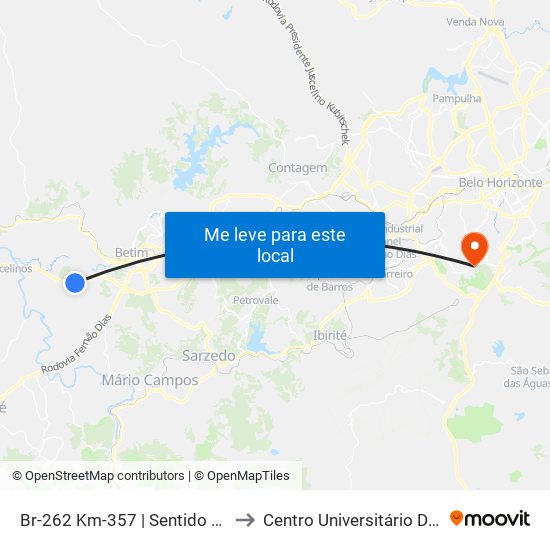 Br-262 Km-357 | Sentido Francelino/Juatuba to Centro Universitário De Belo Horizonte map