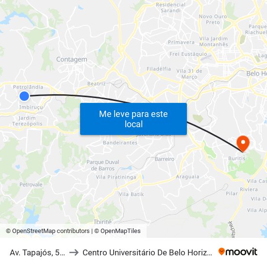 Av. Tapajós, 514 to Centro Universitário De Belo Horizonte map
