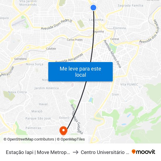 Estação Iapi | Move Metropolitano - Sentido Centro to Centro Universitário De Belo Horizonte map