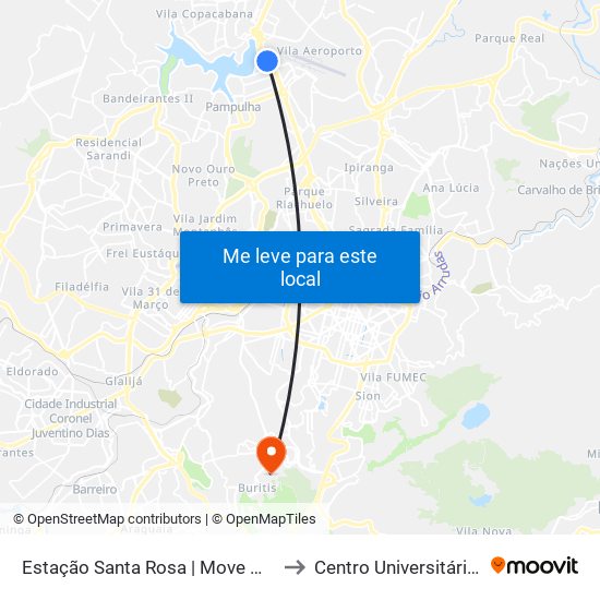 Estação Santa Rosa | Move Metropolitano - Sentido Bairro to Centro Universitário De Belo Horizonte map