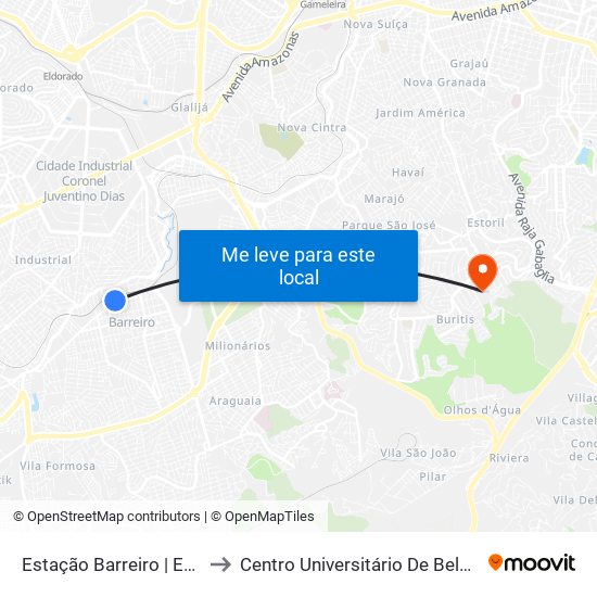Estação Barreiro | Embarque to Centro Universitário De Belo Horizonte map