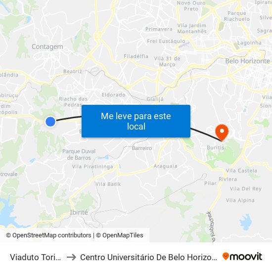 Viaduto Torino to Centro Universitário De Belo Horizonte map