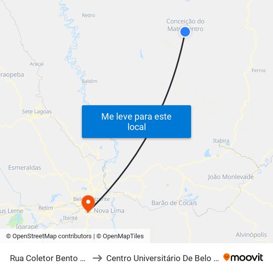 Rua Coletor Bento Silva, 29 to Centro Universitário De Belo Horizonte map