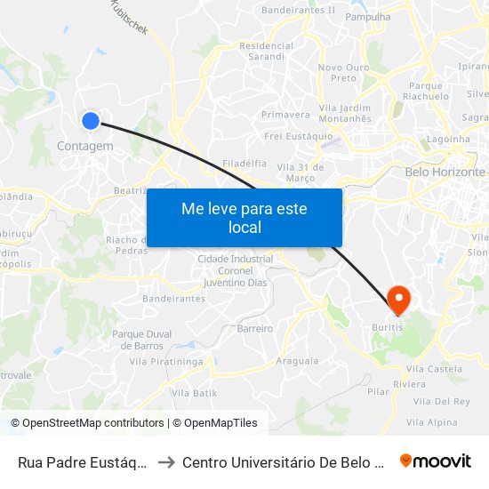 Rua Padre Eustáquio, 71 to Centro Universitário De Belo Horizonte map