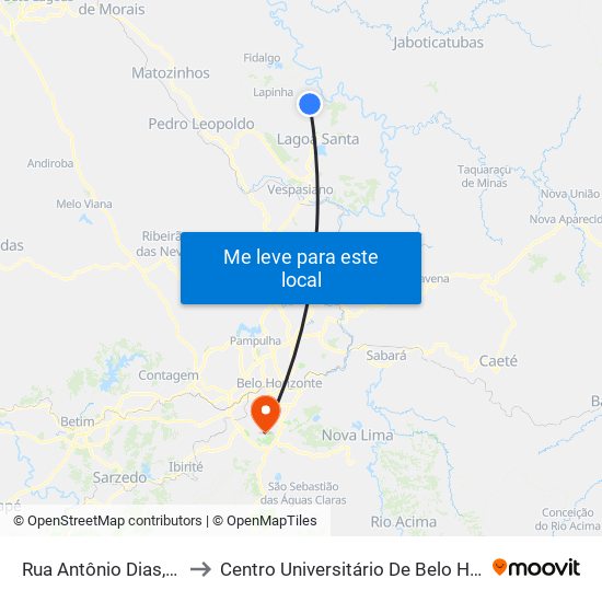Rua Antônio Dias, 1805 to Centro Universitário De Belo Horizonte map