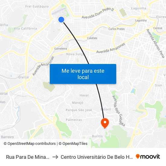 Rua Para De Minas 684 to Centro Universitário De Belo Horizonte map