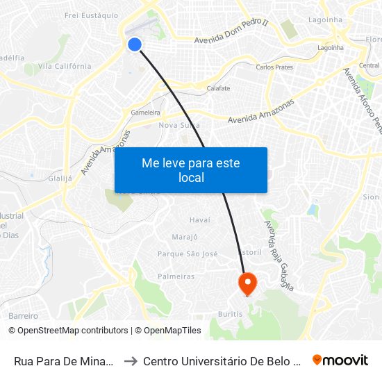 Rua Para De Minas 1005 to Centro Universitário De Belo Horizonte map