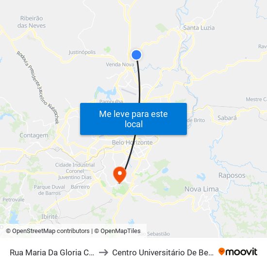 Rua Maria Da Gloria Coimbra 25 to Centro Universitário De Belo Horizonte map