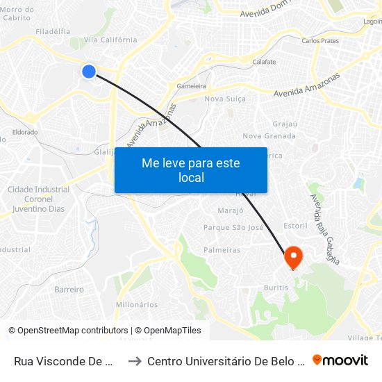 Rua Visconde De Maua 95 to Centro Universitário De Belo Horizonte map