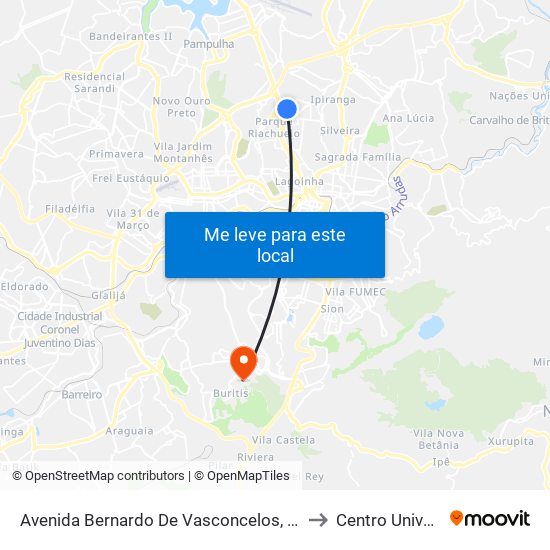 Avenida Bernardo De Vasconcelos, 288 | Escola Professora Eleonora Pierucetti 1 (Oposto A Localiza) to Centro Universitário De Belo Horizonte map